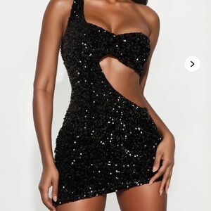 Elegant Black Sequin Cutout Dress